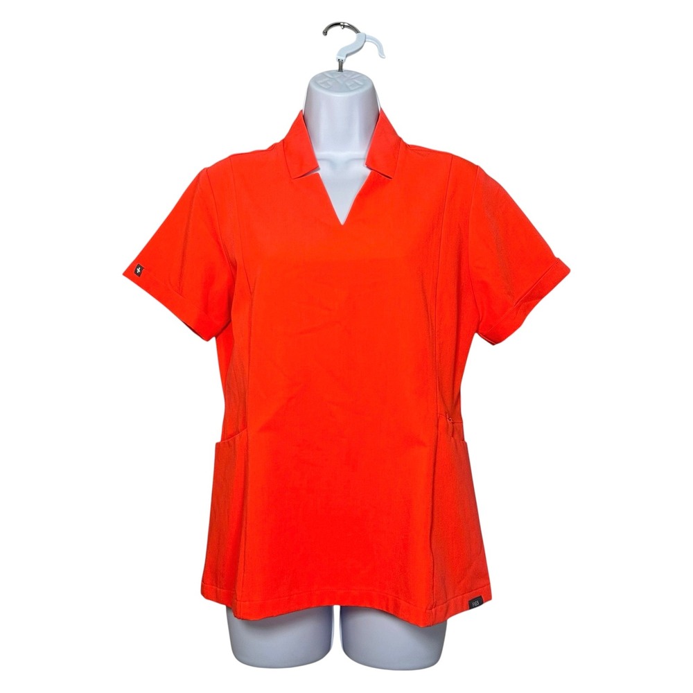 FIGS Inala Slim Scrub Top V-Neck Womens S Fiery Coral Orange W22SW1036